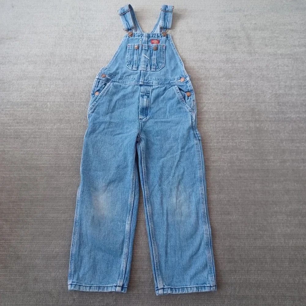 Dickies Dungarees Kids M Blue 26x24 Overalls Denim Carpenter Workwear Youth